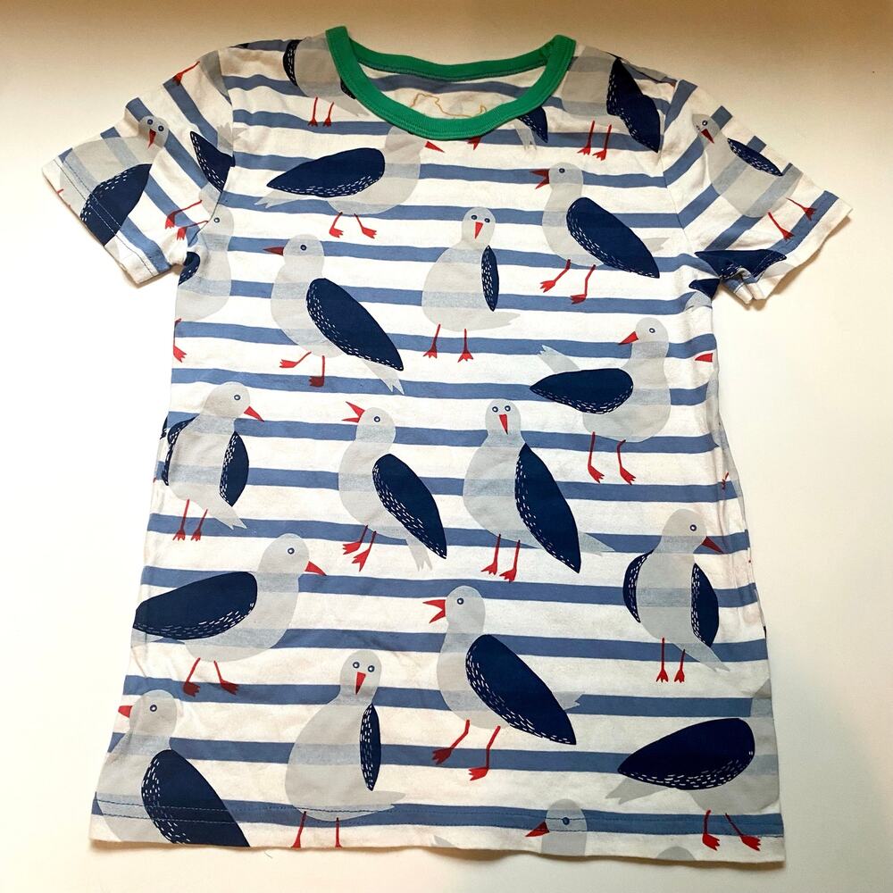 Mini Boden Seagull Stripe Short Sleeve Shirt